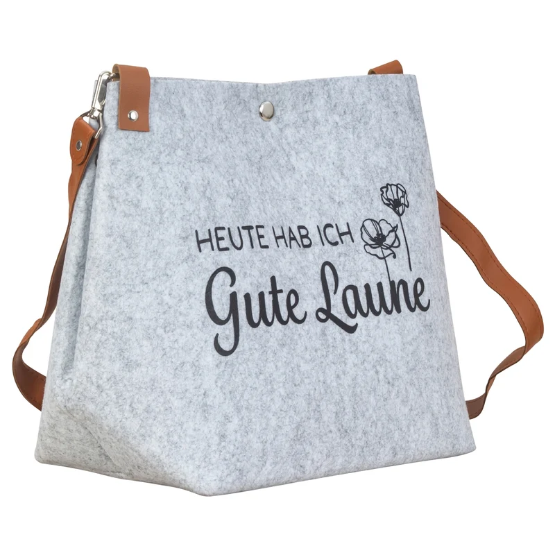 Filztasche Gute Laune Hellgrau 45 cm Filz Tasche Grau Einkaufstasche Shopper