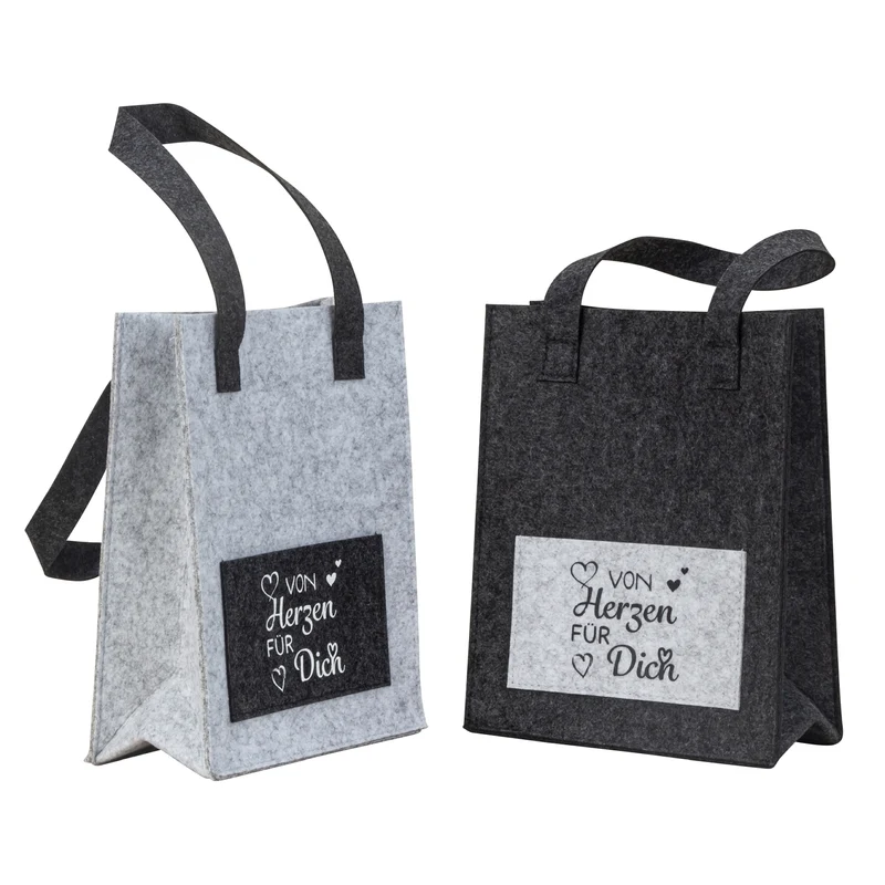 2er Set Geschenktasche von Herzen Filz Grau modern 26 cm Geschenktüte Geschenkverpackung