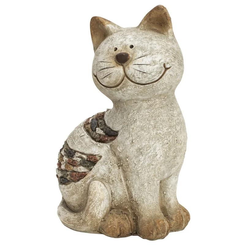 Dekofigur Katze Polyresin 21 cm modern Dekokatze Figur Grau Beige