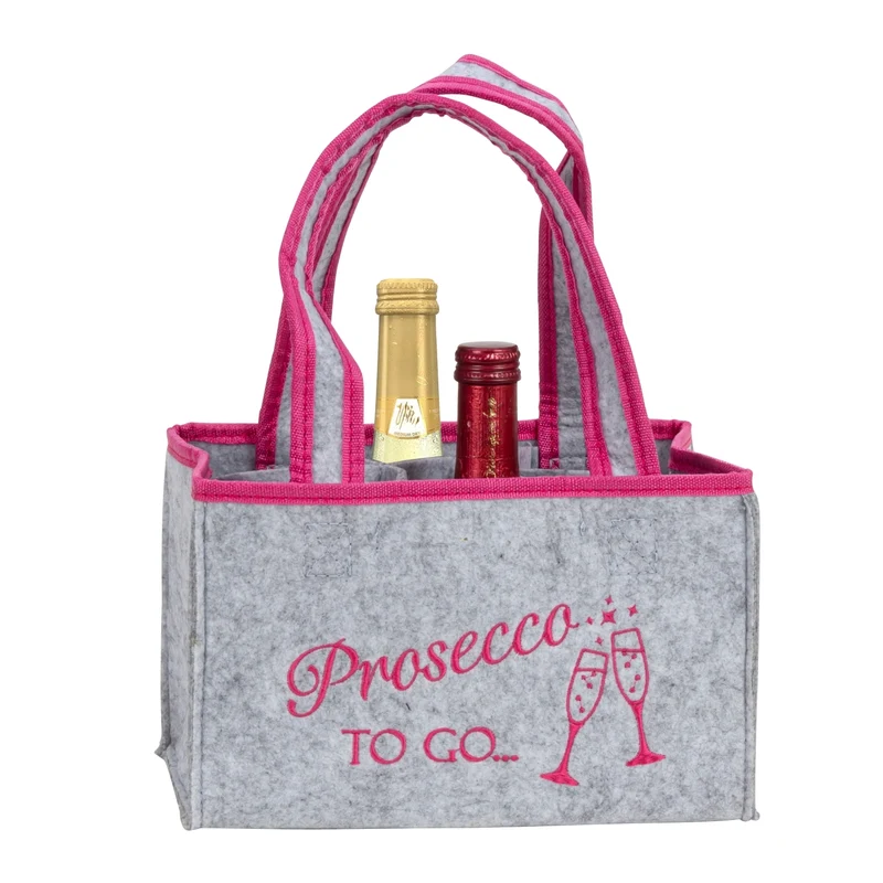 Filztasche Tragetasche Prosecco to go Grau Pin kFilz Tasche Flaschentasche Flaschenträger