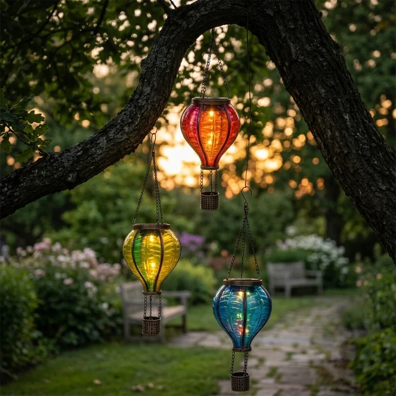 3er Set Solar Ballon bunt 37 cm modern Deko Leuchte Garten LED Lampe Outdoor