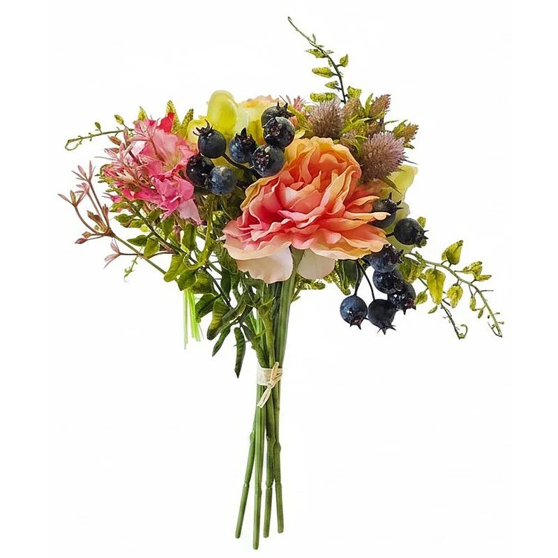 Kunstblumenstrauß bunt Kunststoff Seide Deko Blumenstrauß Vase Tischdeko künstliche Blumen 18 cm