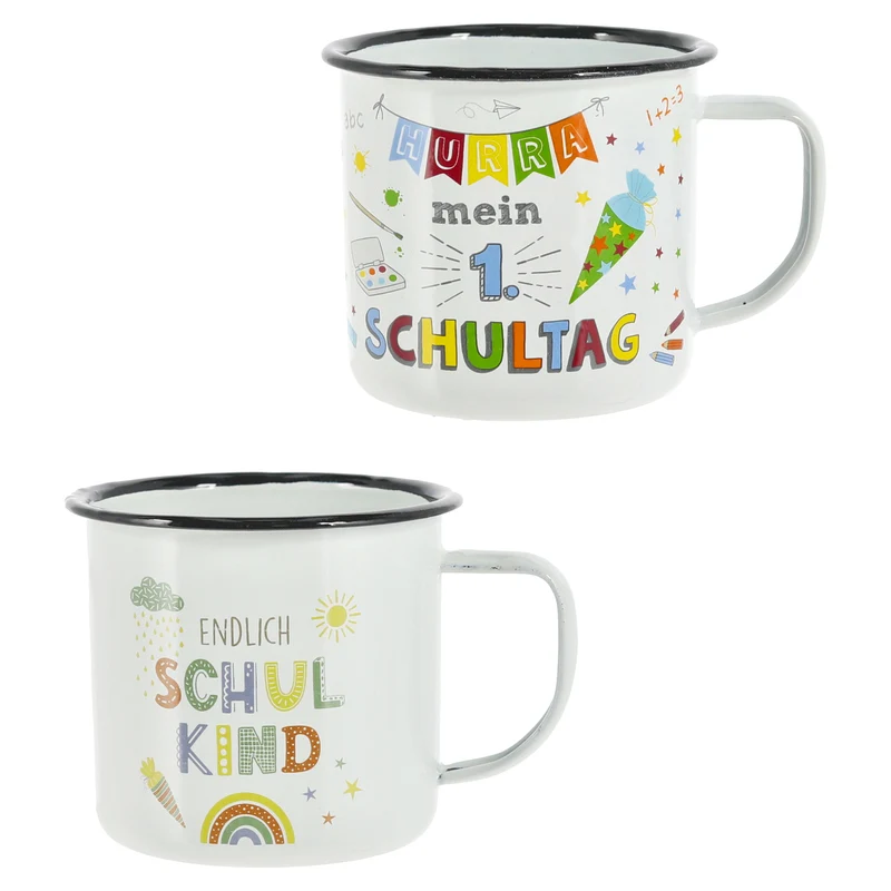 2er Set Kinderbecher Schulanfang Geschenkidee Trinkbecher Becher Set bunter Motivdruck Tassen Set