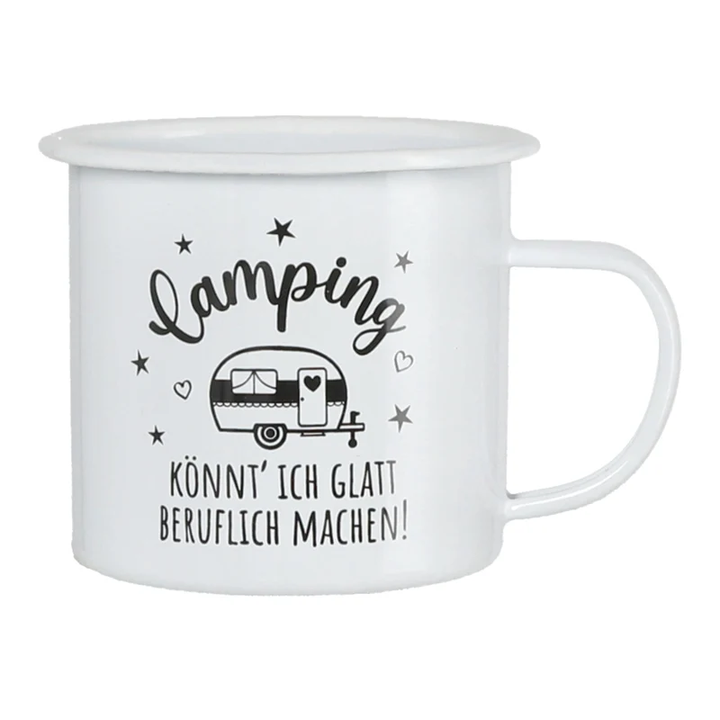 XL Emaille Tasse Camping Weiß Schwarz 450 ml Beruflich Metallbecher Campingbecher