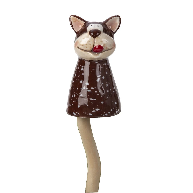 Klang Gartenstecker Hund Keramik Braun Beige 30 cm Beetstecker Gartendeko Dekoration Garten Beet