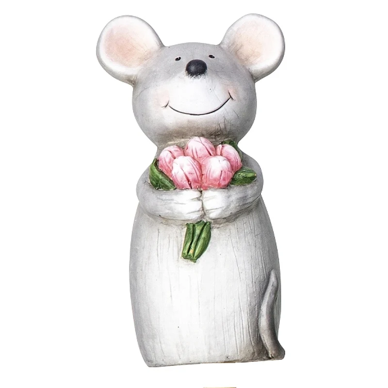Zaunhocker Maus Grau Keramik 23 cm Zaundeko Gartendeko Gartenfigur Pfostenhocker Tierfigur