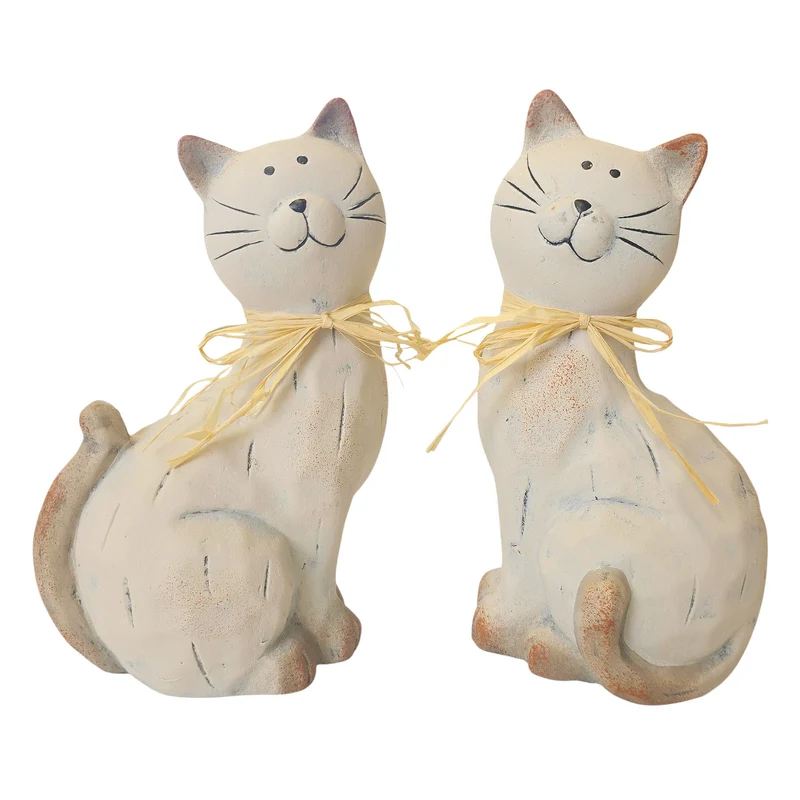 2er Set Dekofigur Katze Creme Champagner 20 cm modern Dekokatze Katzenfigur Figur Deko