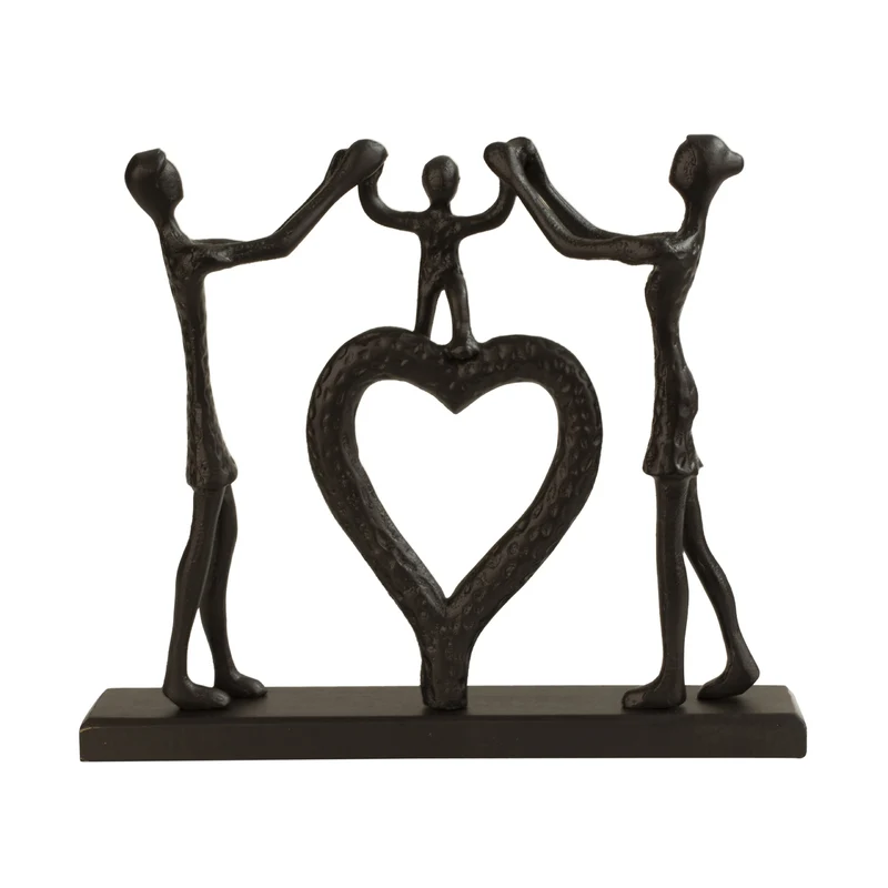 Deko Skulptur Familie Holz Metall Schwarz 38 cm modern Dekofigur Tischdeko Dekoskulptur