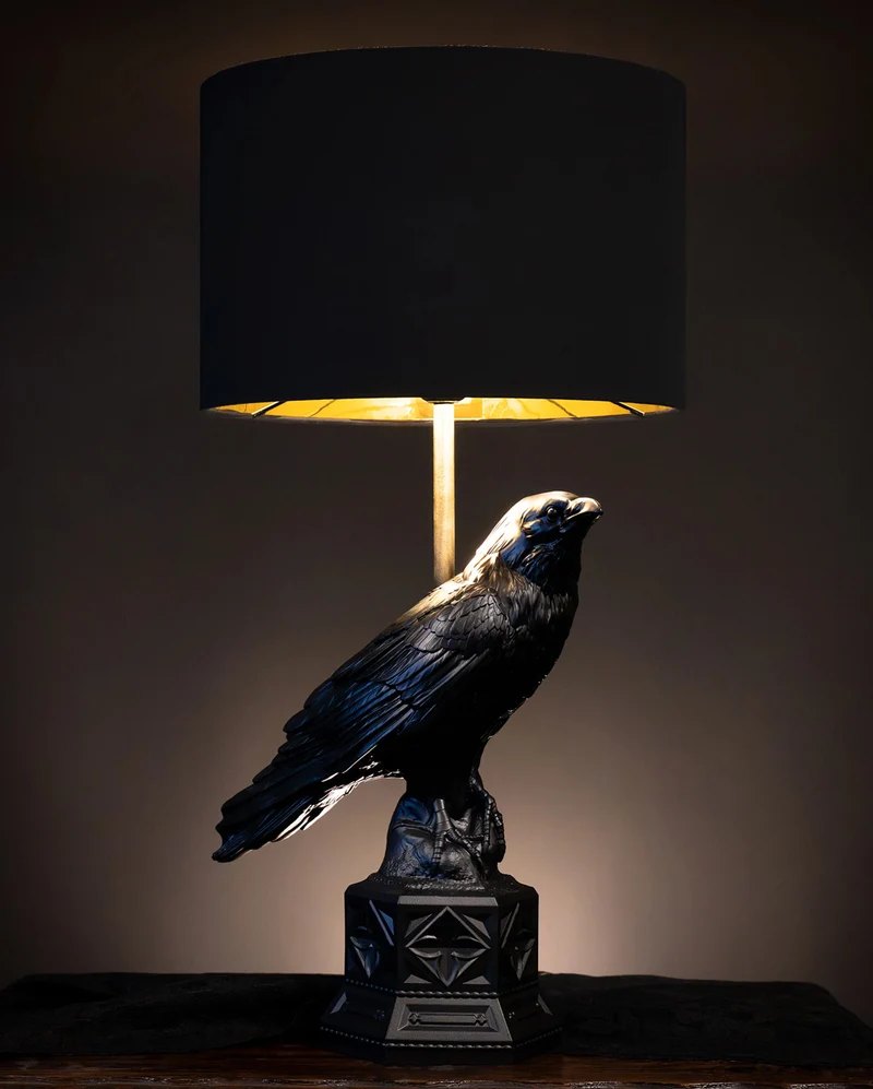 Schwarze Raben Tischlampe mit Lampenschirm 60cm