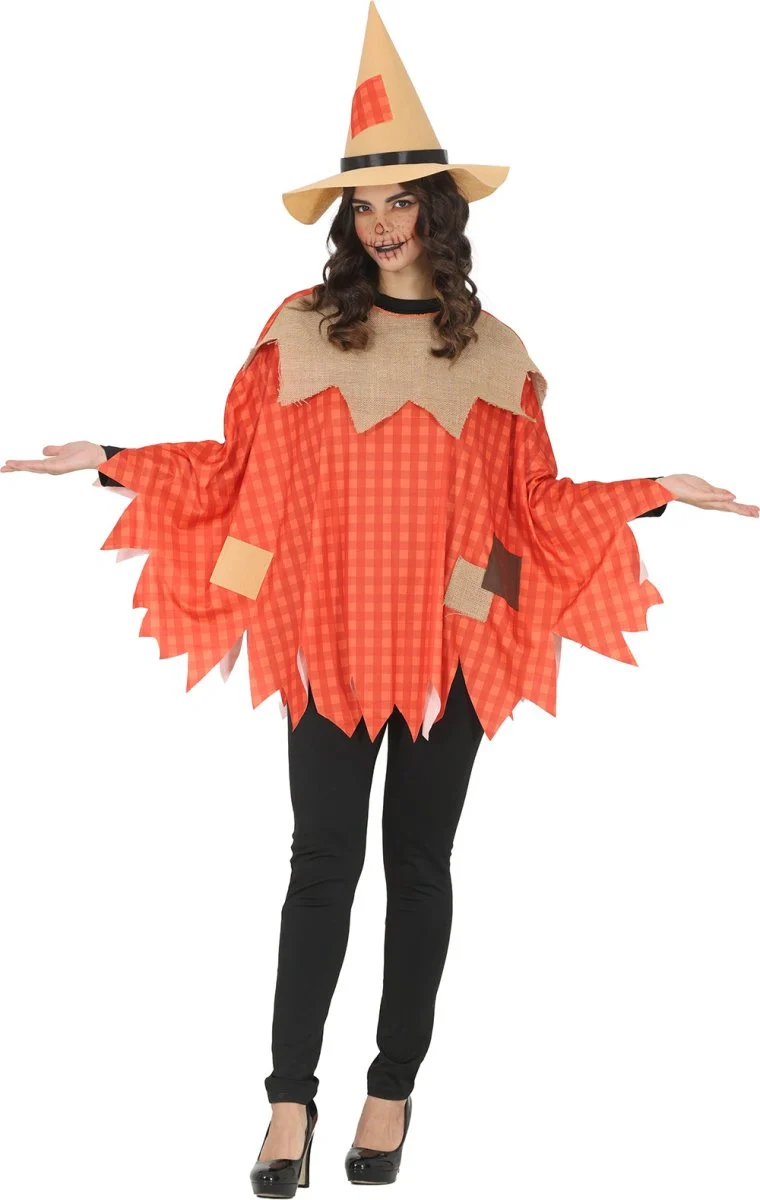 Halloween-Poncho für Damen: Vogelscheuche