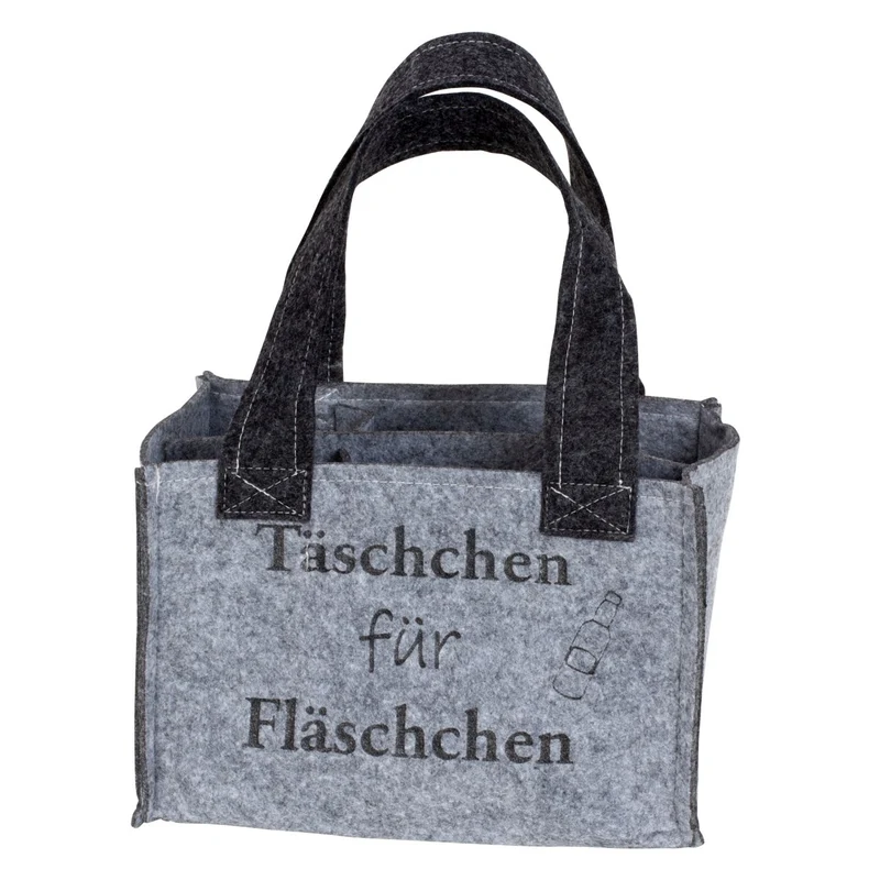 Flaschentasche Filz Bier od. Picollo Grau Flaschenträger Flaschenhalter