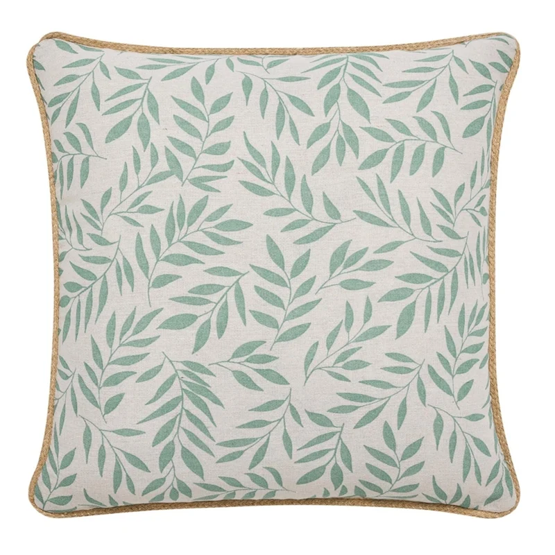 Dekokissen Blätter 45x45 cm mit Inlet Baumwolle Jute Grün Beige Sofakissen Zierkissen