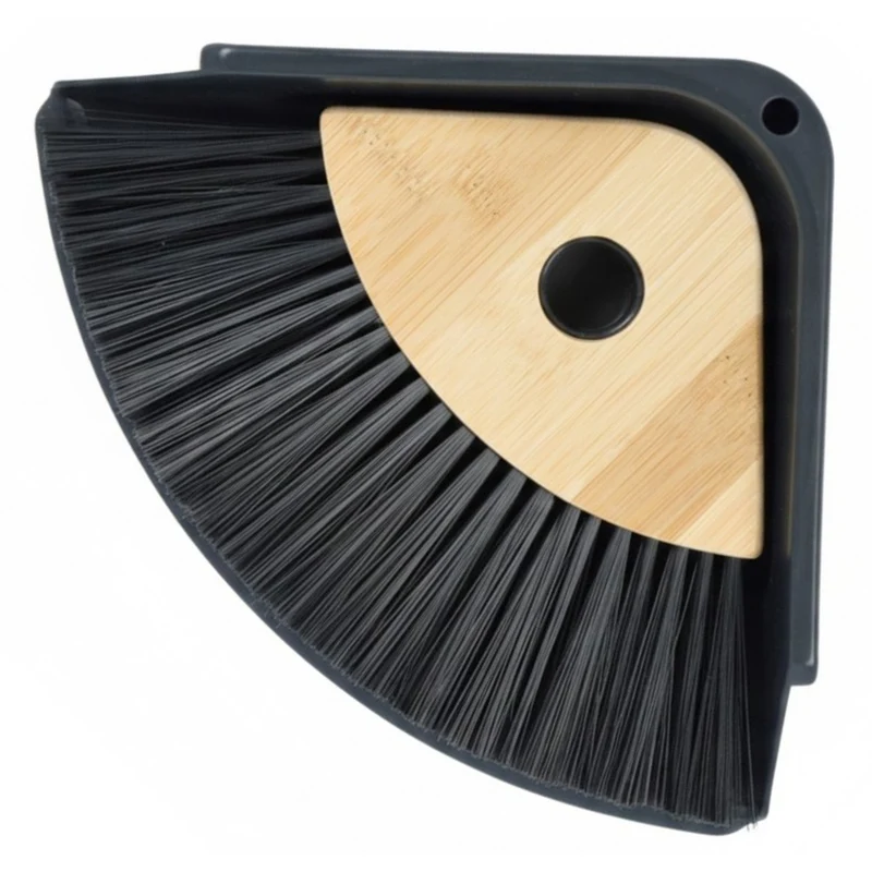 Tischkehrset Schwarz Braun Kunststoff Bambus Holz modern Handfeger Kehrset