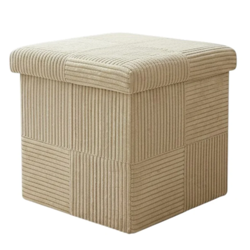 Aufbewahrungshocker faltbar Creme Beige 38 cm Cord Deko Hocker Sitzwürfel