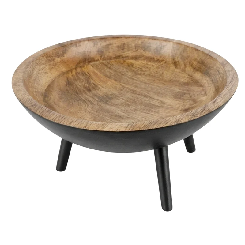 Dekoschale Mangoholz rund 25 cm Holzschale auf Füßen Schale Tischdeko modern Holz