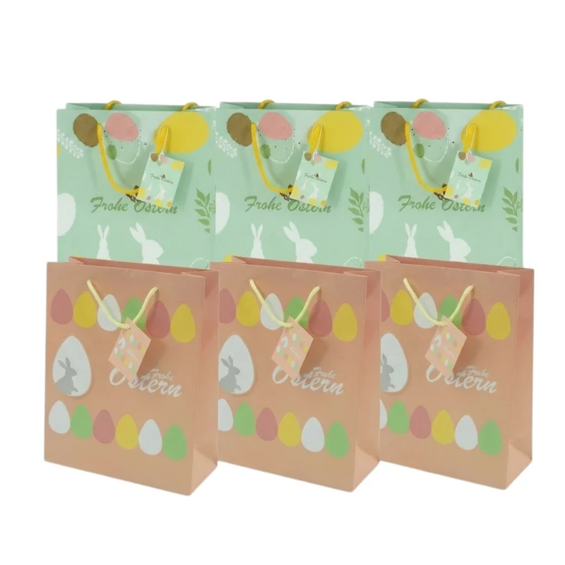 6er Set Geschenktaschen Ostern Rosa Grün 23 cm Geschenktüte Papier