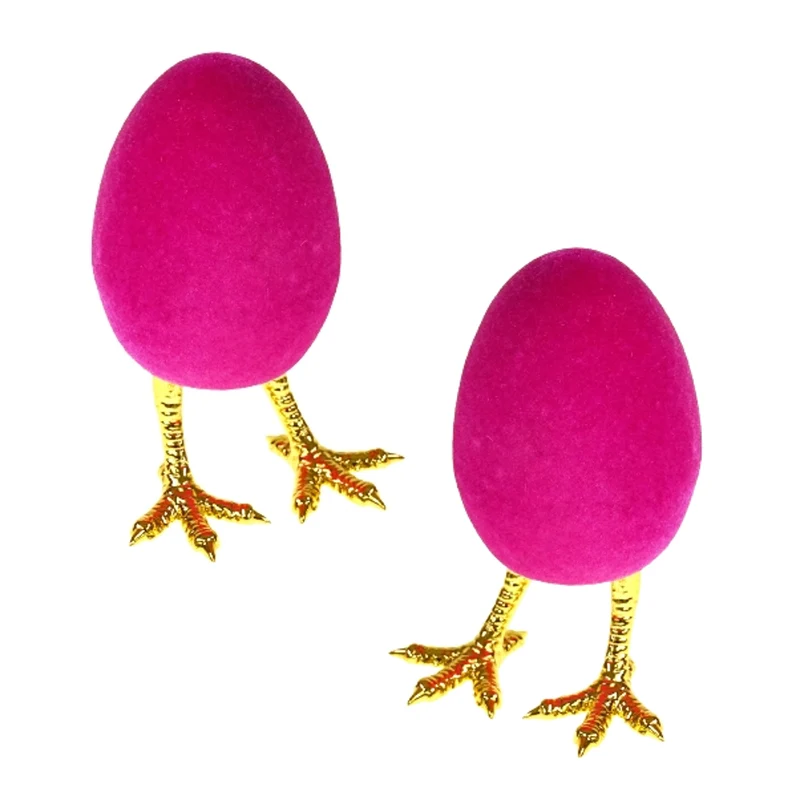 2er Set Deko Osterei auf Beinen Pink Kunststoff beflockt 12 cm modern Osterdeko
