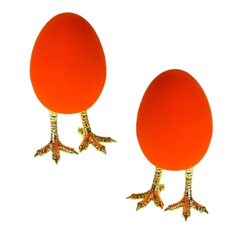 2er Set Deko Osterei auf Beinen Orange Kunststoff beflockt 12 cm modern Osterdeko