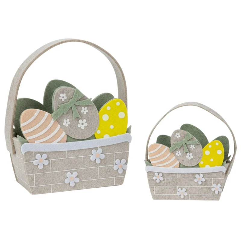 2er Set Geschenkkorb Ostern Filz Beige Ostergeschenkkorb Deko