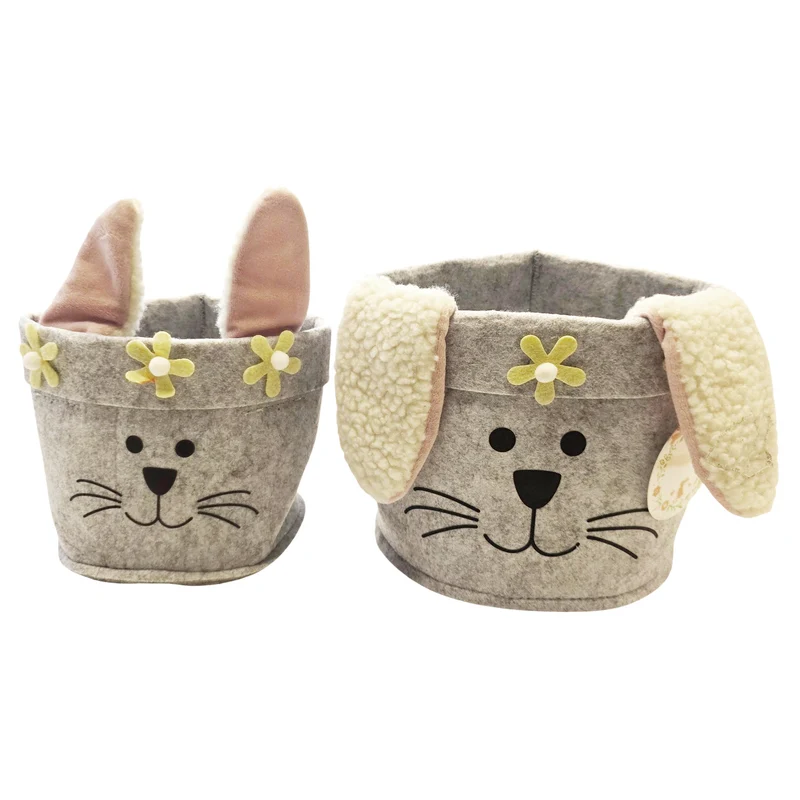 2er Set Geschenkkorb Osterhase Filz Grau Rosa Ostergeschenkkorb Deko Ostern