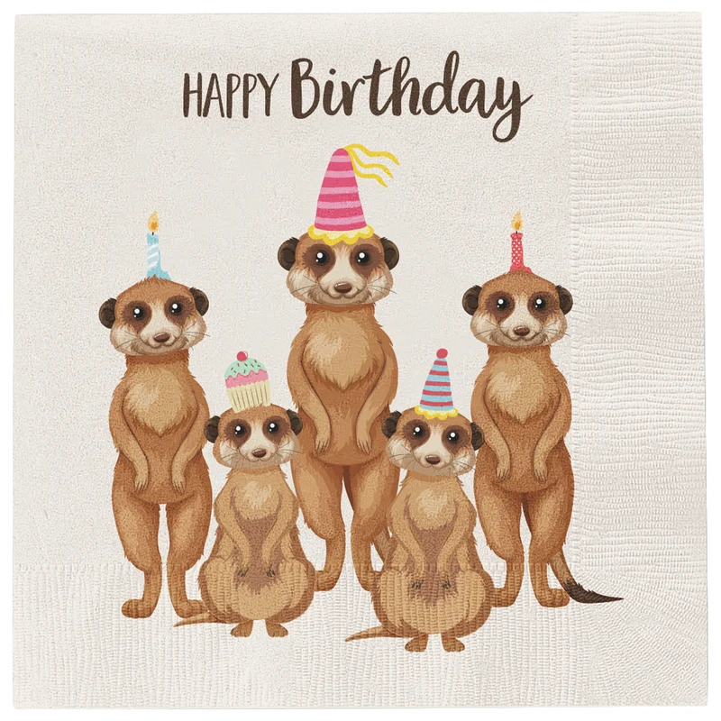 40er Set Papierservietten Happy Birthday 33 cm Erdmännchen Servietten Papier Geburtstag