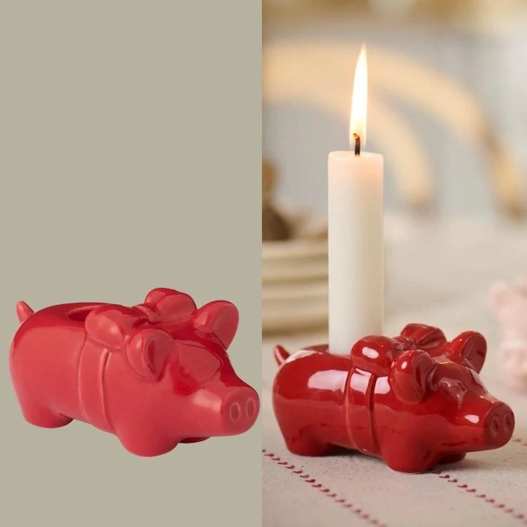 Ib Laursen Kerzenhalter Schweinchen rot
