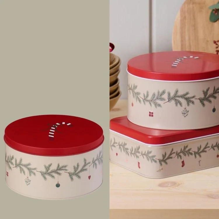 Ib Laursen Plätzchendose Weihnachtsgirlande rund beige