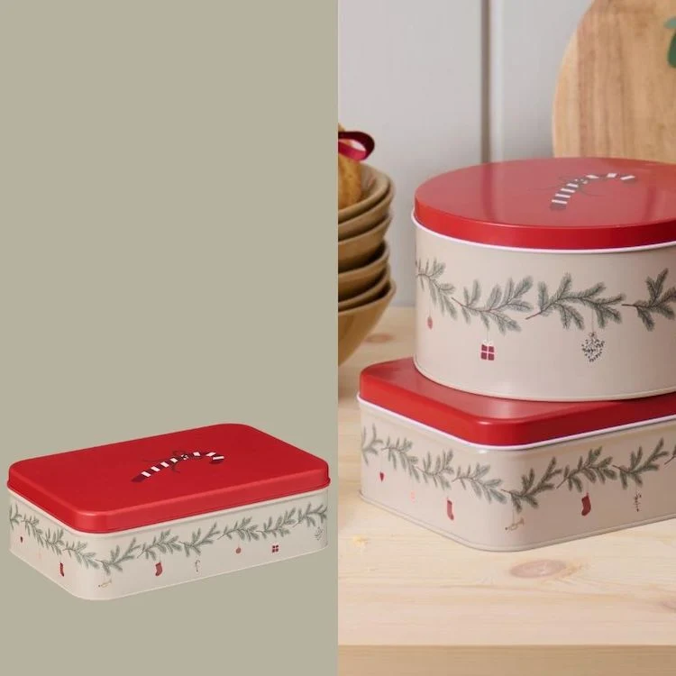 Ib Laursen Plätzchendose Weihnachtsgirlande flach beige