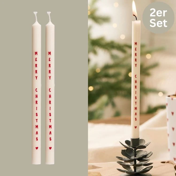 Ib Laursen Stabkerzen Merry Christmas 2er-Set weiß