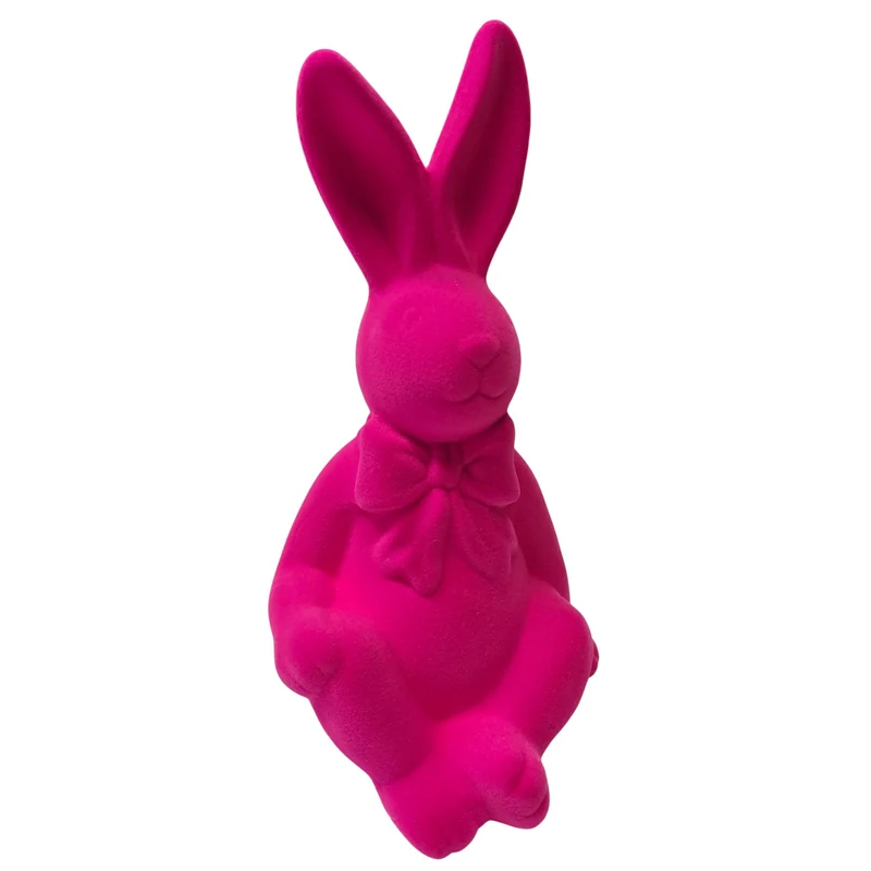 Dekohase sitzend Pink 20 cm Dolomit beflockt Osterhase Hase Osterdeko