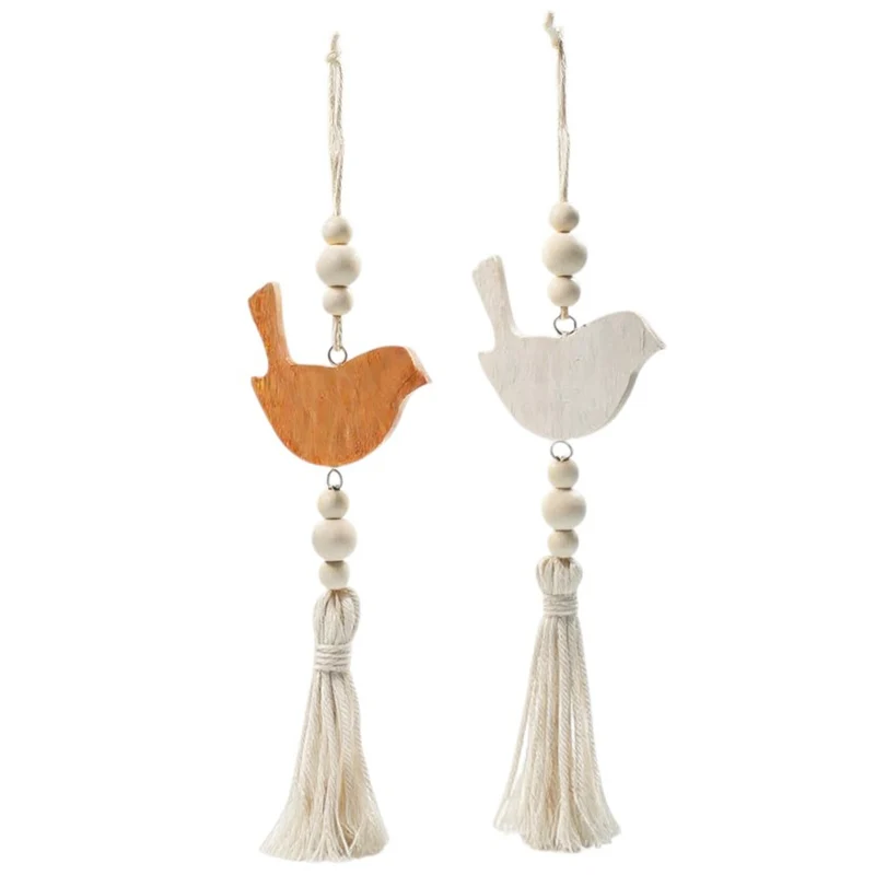 2er Set Dekohänger Vögel Orange Weiß Holz Jute Hängedekoration