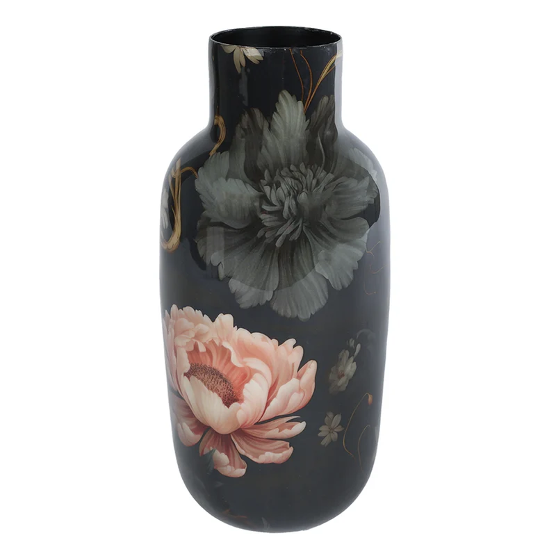 Dekovase Schwarz Floral Metall 25 cm Vase Blumenvase