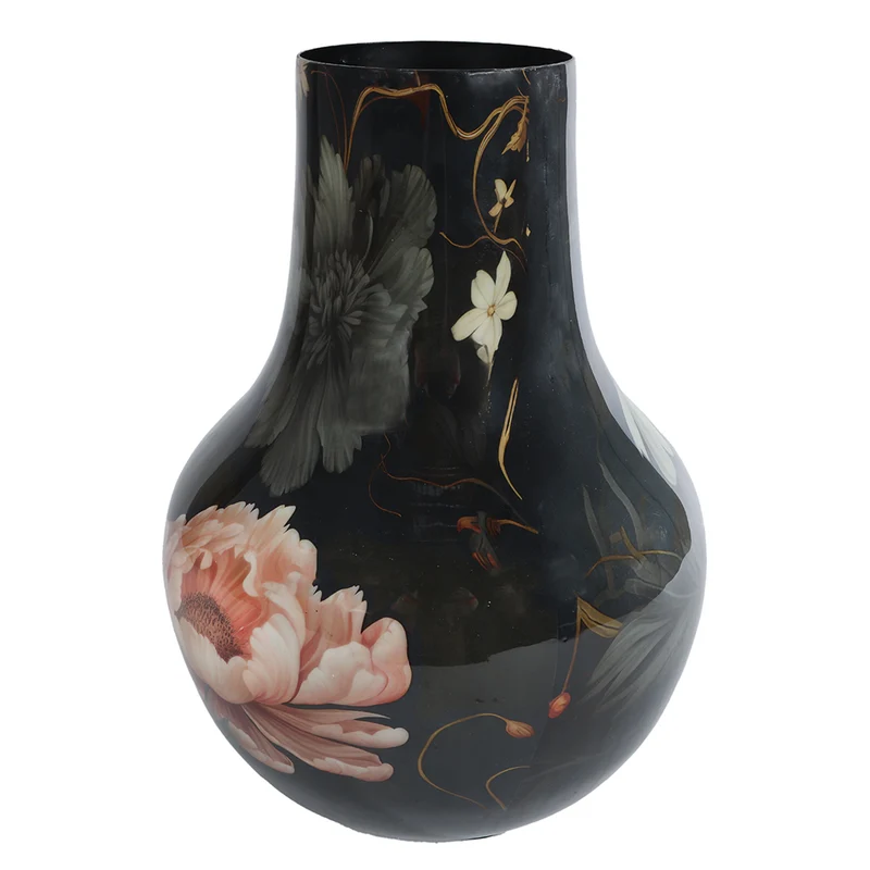 Dekovase Schwarz Floral Metall 30 cm Vase Blumenvase