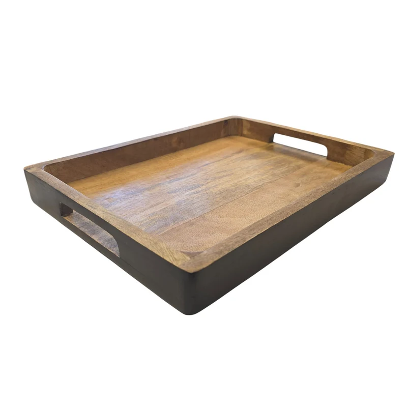 Dekotablett Holz 37 cm Braun Schwarz modern Tablett Mangoholz