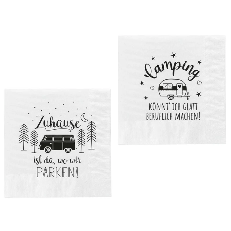 40er Set Servietten Camping Schwarz Weiß Papier