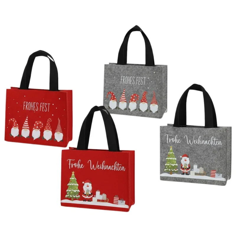 4er Set Geschenktasche Weihnachten Filz Rot Grau modern Geschenkverpackung Filztasche modern