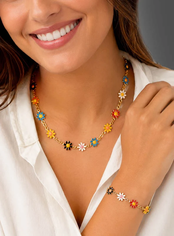 Buntes Blumenschmuck Set Armband & Kette