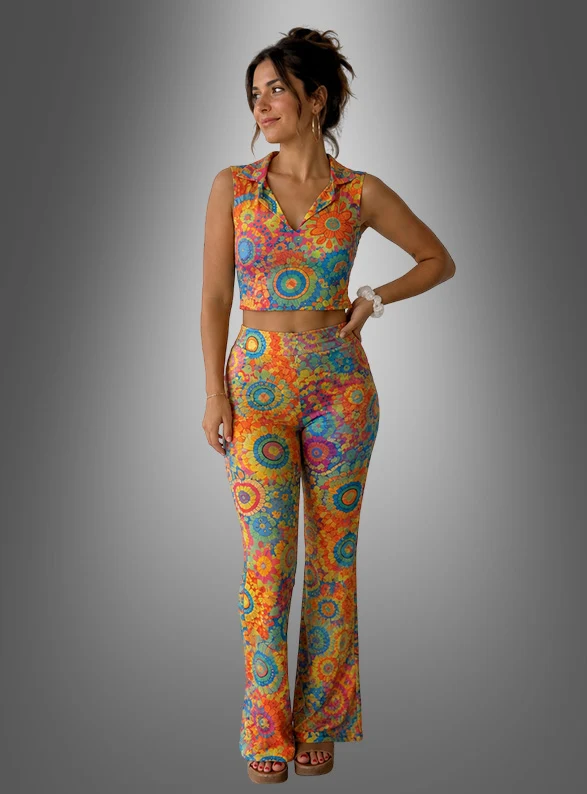 Buntes 70er Hippie Set Damen 2tlg.