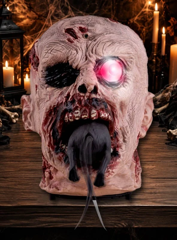 Rattenfressender Zombie Kopf animiert 25cm
