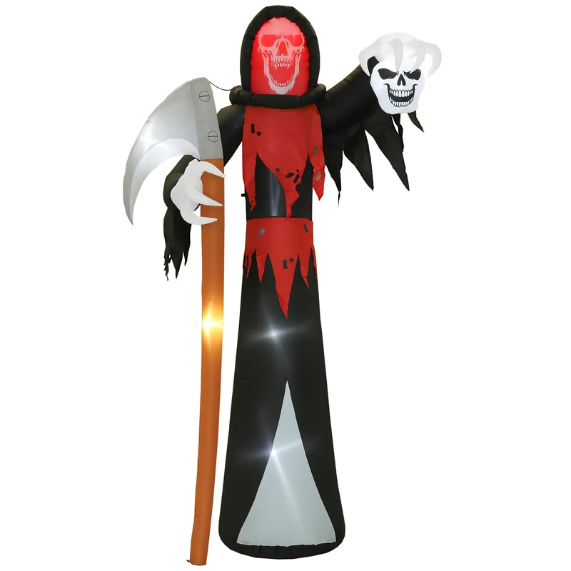 Aufblasbare Halloween-Dekoration – XXL-Sensenmann mit Sense und Totenkopf, LED beleuchtet, 370 cm