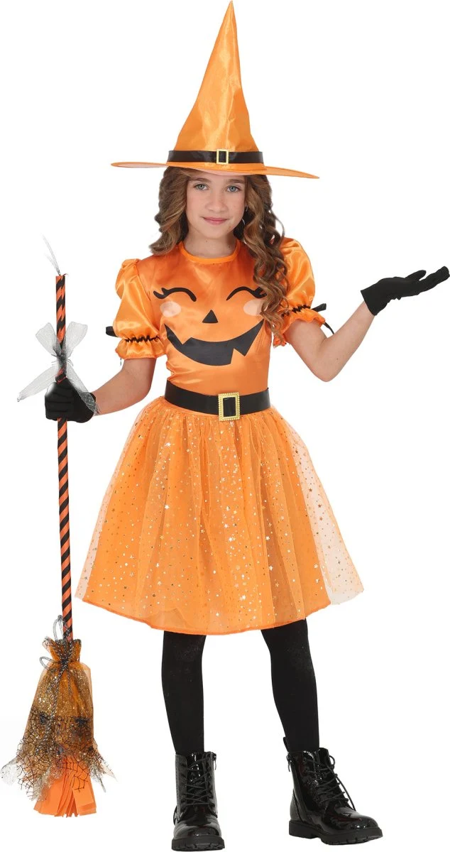 Halloween-Kleid, orange, für Kinder, Hexen-Look