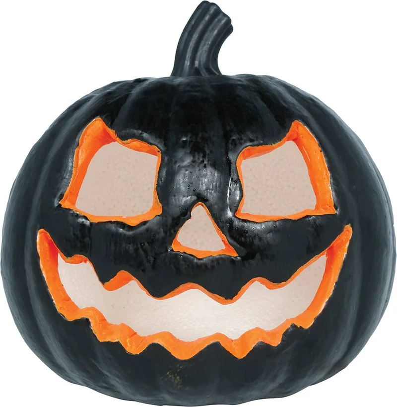 Halloween-Kürbis, schwarz, mit Licht, 20 cm