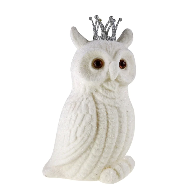 Dekoeule Weiß Kunststoff beflockt 23 cm Deko Eule Weihnachtsdekoration