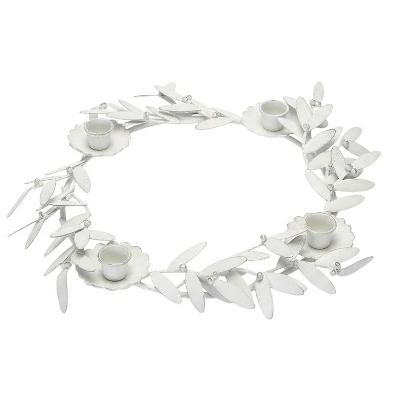 Adventskranz Blätter Landhaus Creme Shabby Dekokranz Advent Stabkerzen Metall