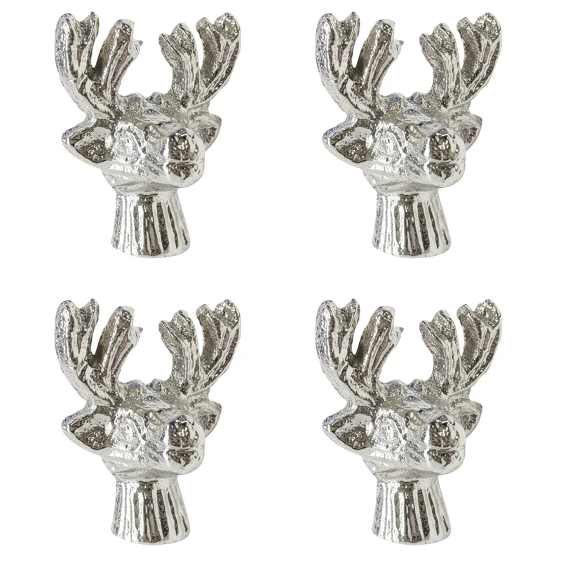 4er Set Kerzenstecker Rentier Silber Alu Stabkerzen Verzierung Kerzenpiekser