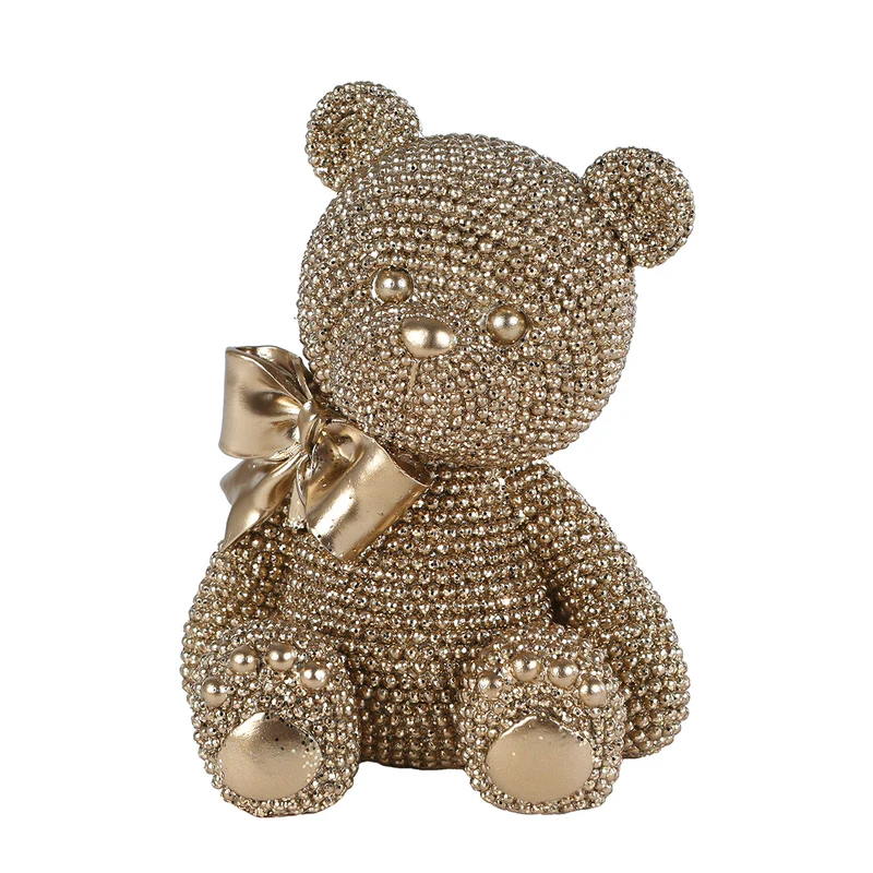 Dekofigur Teddy Gold Glitzer 13 cm modern Polystone Dekobär Teddybär