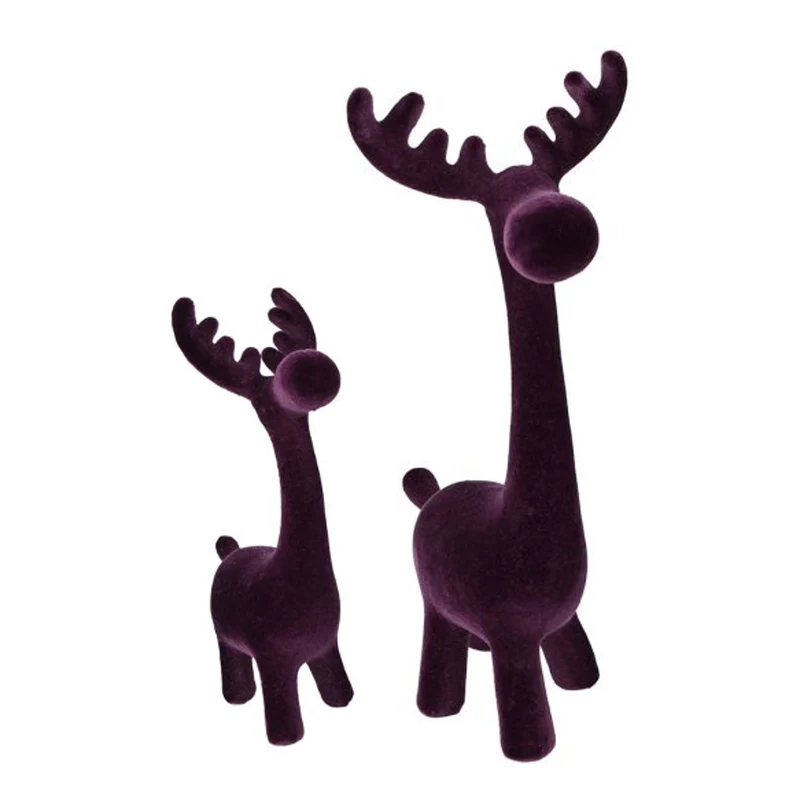 2er Set Dekorentier Lila, Purpur oder Grau modern Kunststoff Weihnachtsdeko Dekorentier