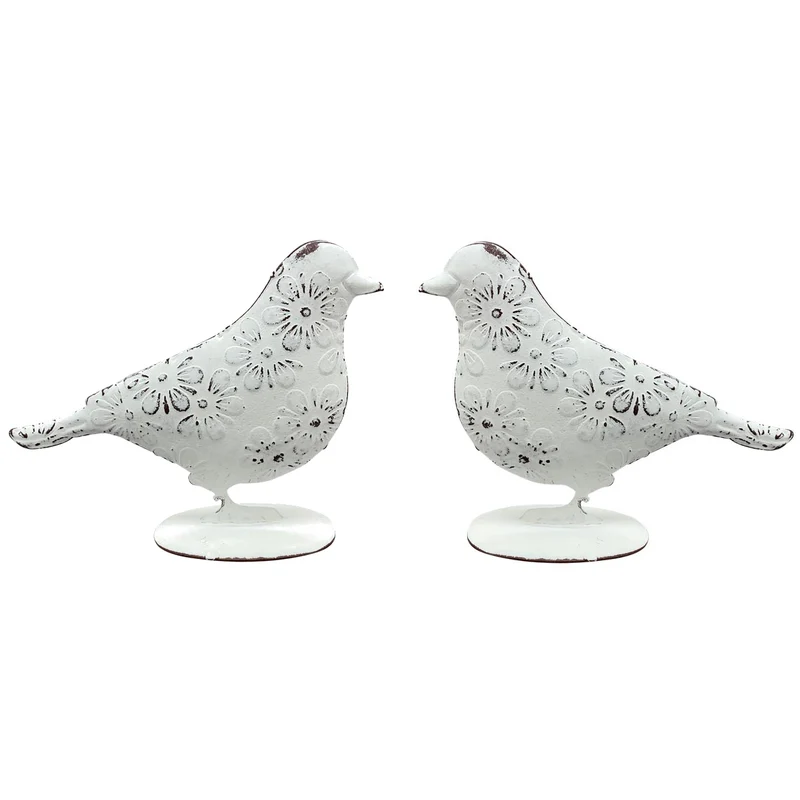 2er Set Deko Vögel Metall Weiß Dekofigur