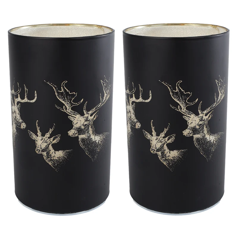 2er Set Led Windlichter Schwarz Gold Hirsch Weihnachten Weihnachtsdeko Tischdeko Weihnachten