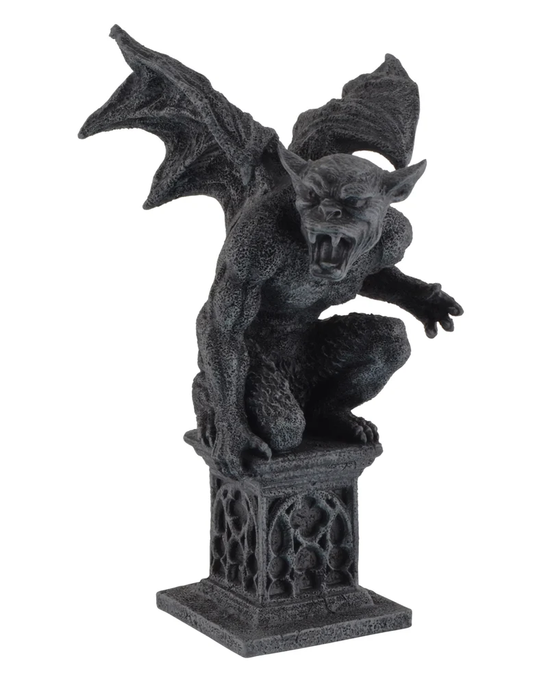 Angriffslustiger Gargoyle auf Säule sitzend 18cm